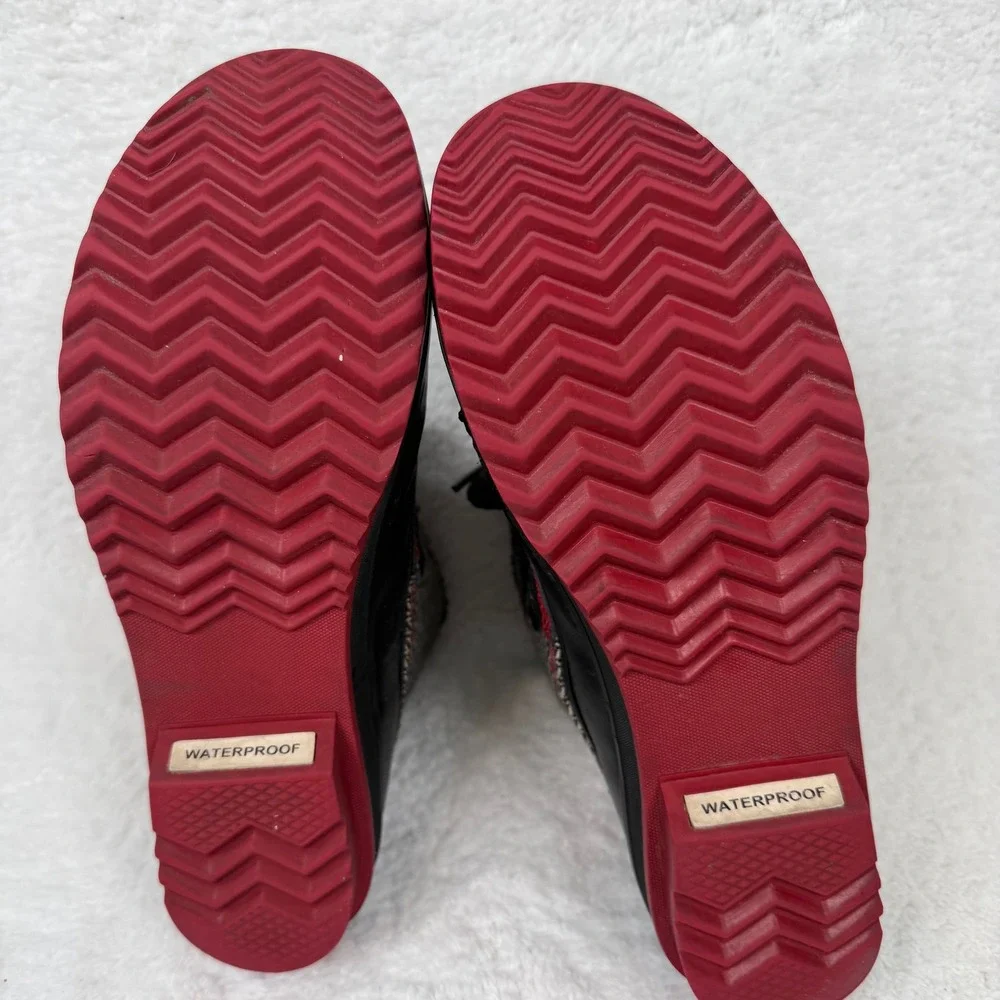 Sorel Tivoli Herringbone Waterproof Boots‎ Black Grey Red Womens 9.5